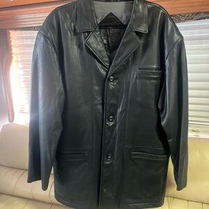 Men's Classic Black Leather Trench Coat